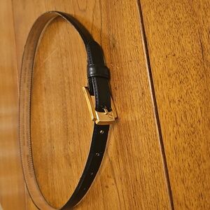 Vintage Liz Claiborne Black Leather Belt with Gold Buckle